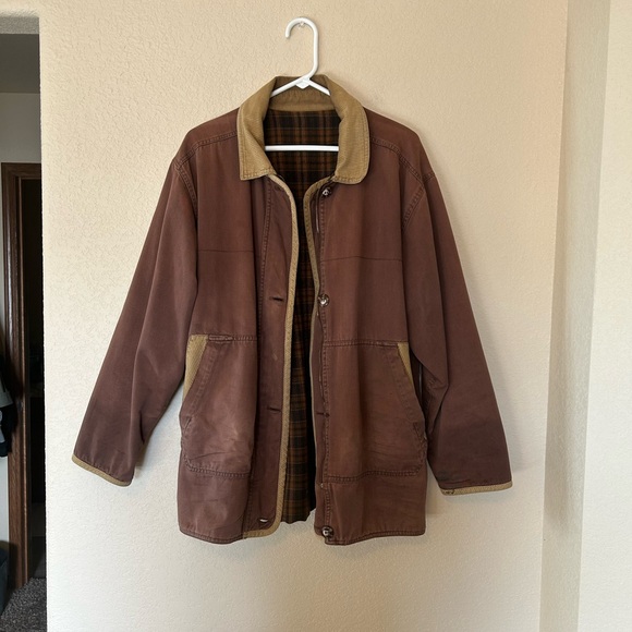 Vintage Jackets & Blazers - Vintage Women’s Flannel Lined Chore Work Barn Coat Jacket Corduroy Collar L